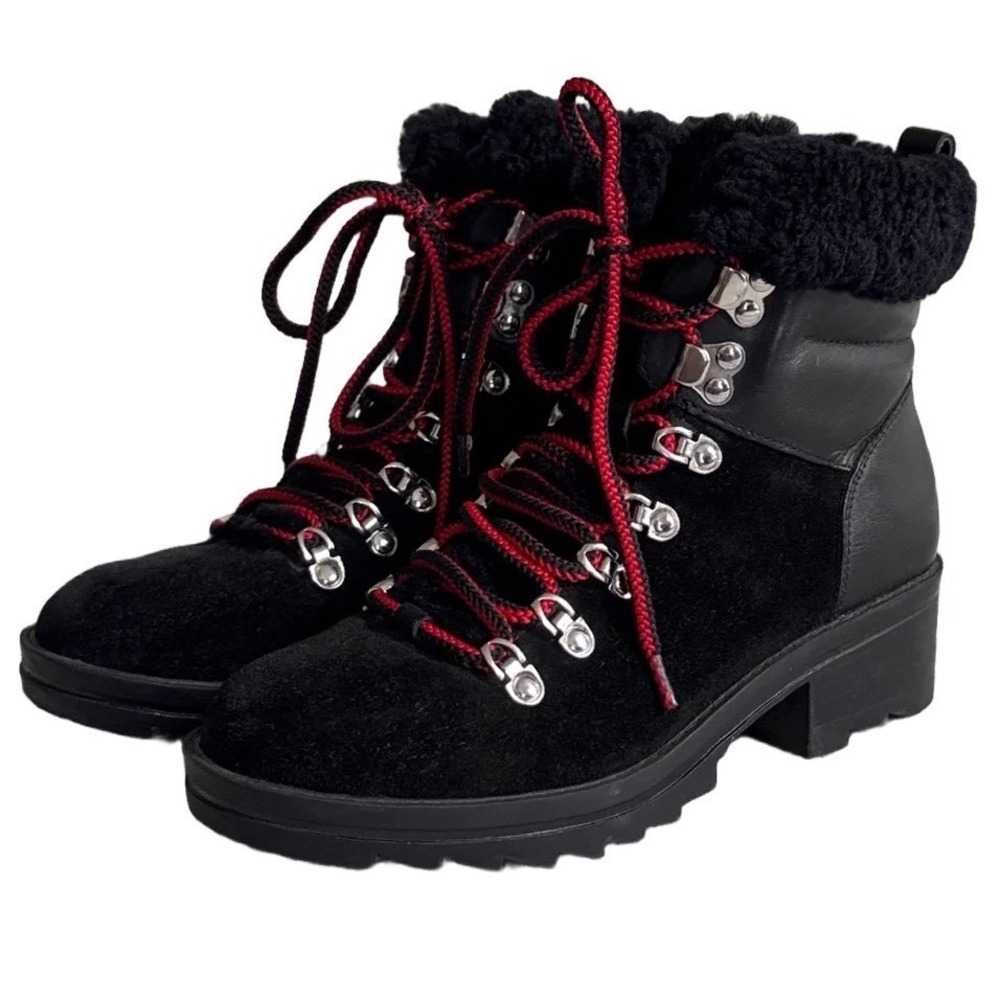 Marc Fisher LTD Brylee Black Leather Suede Shearling Hiking Boots 6.5M